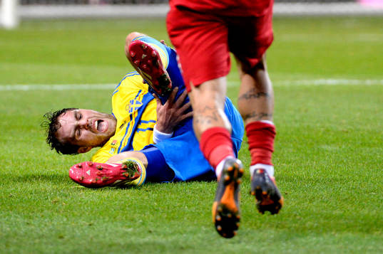 Sveriges Johan Elmander ligger ner