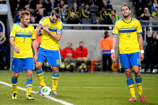 Sveriges Sebastian Larsson, Zlatan Ibrahimovic och Johan