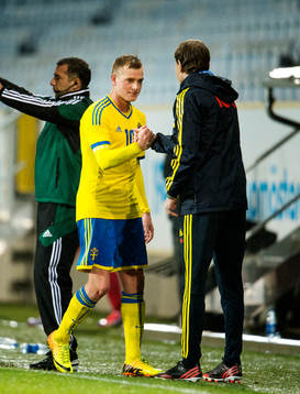 Sveriges John Guidetti och förbundskapten Håkan Ericson