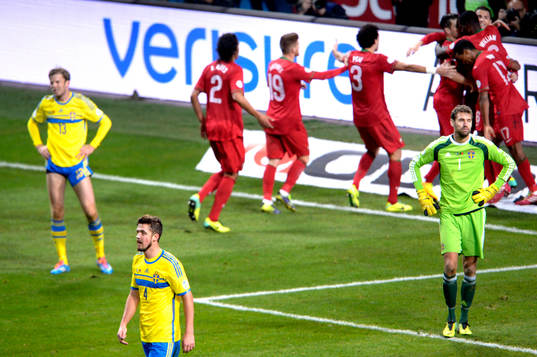 Sveriges Mikael Antonsson, Per Nilsson och målvakt Andreas