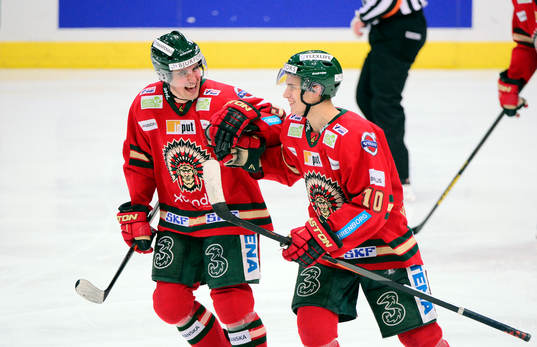 Frölundas Erik Gustafsson och Alexander Wennerberg jublar