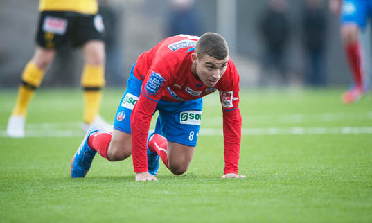 Helsingborgs Jordan Larsson i en träningsmatch mellan