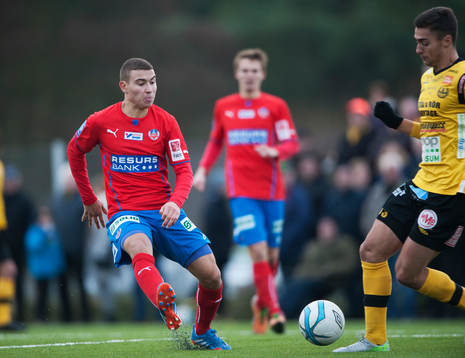 Helsingborgs Jordan Larsson i en träningsmatch mellan