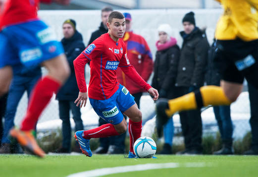 Helsingborgs Jordan Larsson i en träningsmatch mellan