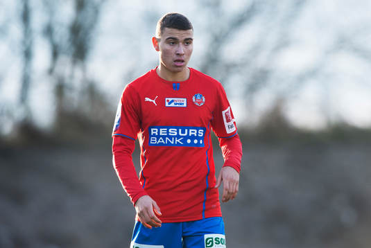 Helsingborgs Jordan Larsson  i en träningsmatch mellan
