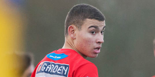 Helsingborgs Jordan Larsson  i en träningsmatch mellan