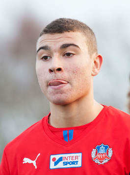Helsingborgs Jordan Larsson i en träningsmatch mellan