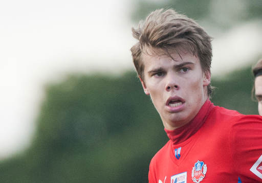 Helsingborgs Elias Andersson i en träningsmatch mellan