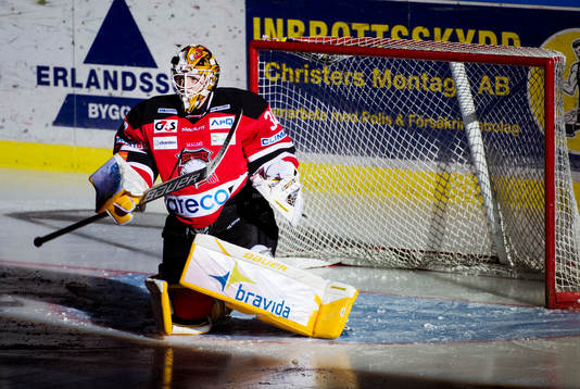 Malmö Redhawks målvakt Robin Rahm innan matchen i