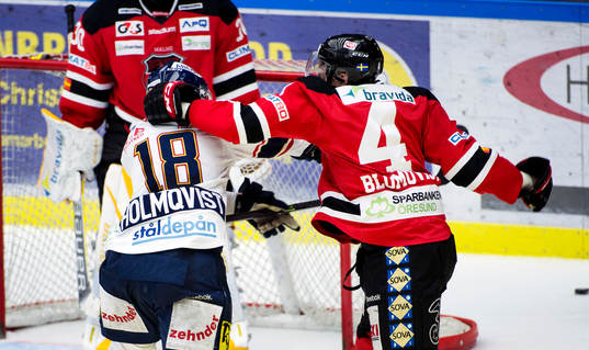 Djurgårdens Michael Holmqvist slåss med Malmö Redhawks