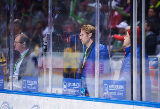 Sveriges Staffan Kronwall och Mattias Janmark-Nylén spelar