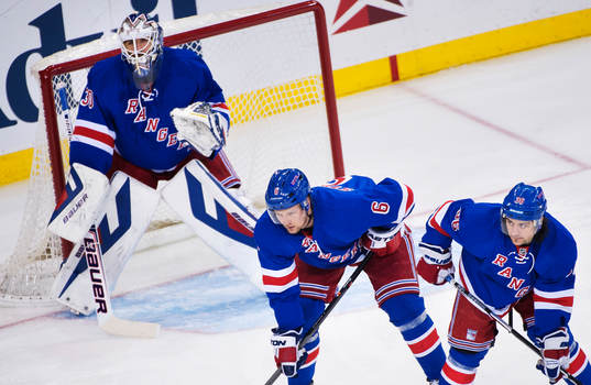 New Yorks målvakt Henrik Lundqvist, Anton Strålman och