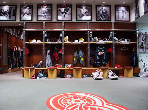 NHL-laget Detroit Red Wings omklädningsrum