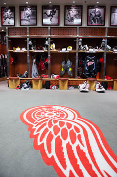 NHL-laget Detroit Red Wings omklädningsrum