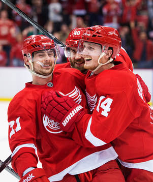 Detroits Tomas Tatar, Henrik Zetterberg och Gustav Nyquist