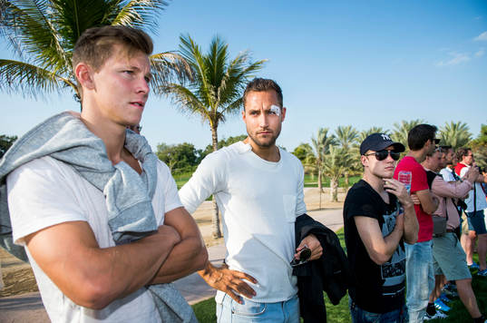 Sveriges Emil Krafth, Niklas Backman och Oscar Lewicki gör