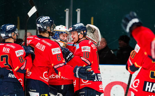 Djurgårdens spelare jublar med målvakt Adam Reideborn