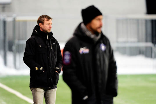 Häckens tränare Peter Gerhardsson och Falkenbergs