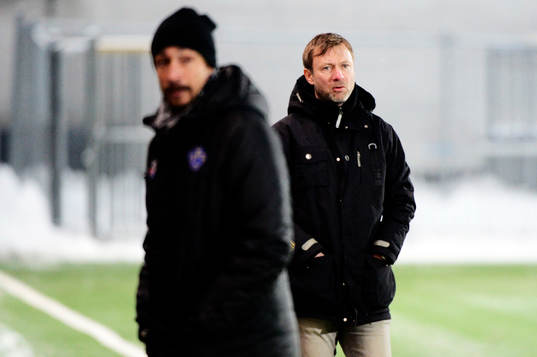 Häckens tränare Peter Gerhardsson och Falkenbergs