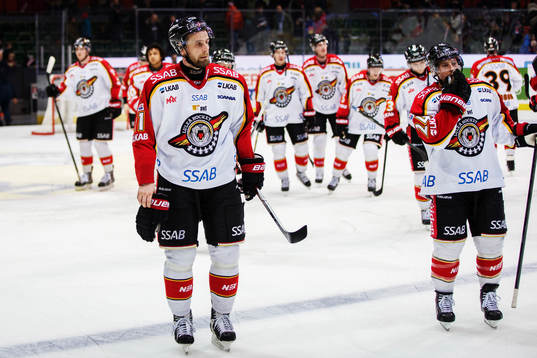 Luleås Pavel Skrbek (v) och Luleås Cam Abbott deppar