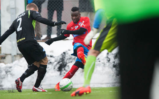 Helsingborgs David Accam i träningsmatchen mellan
