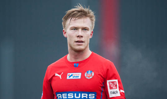 Helsingborgs Andreas Landgren i träningsmatchen mellan
