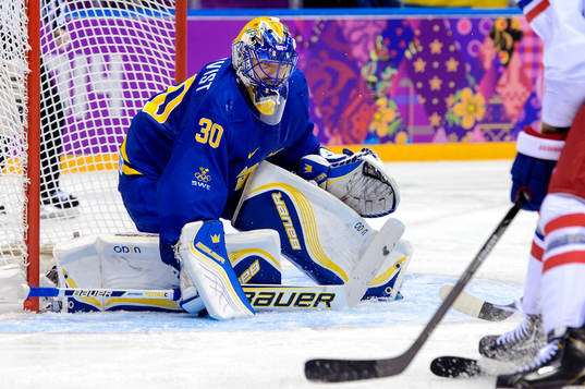 Sveriges målvakt Henrik Lundqvist i ishockeymatchen mellan