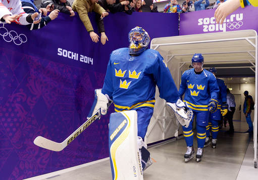 Sveriges målvakt Henrik Lundqvist och Nicklas Bäckström
