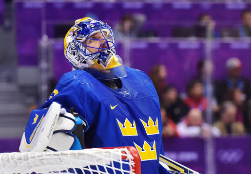 Sveriges målvakt Henrik Lundqvist i ishockeymatchen mellan