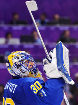Sveriges målvakt Henrik Lundqvist i ishockeymatchen mellan