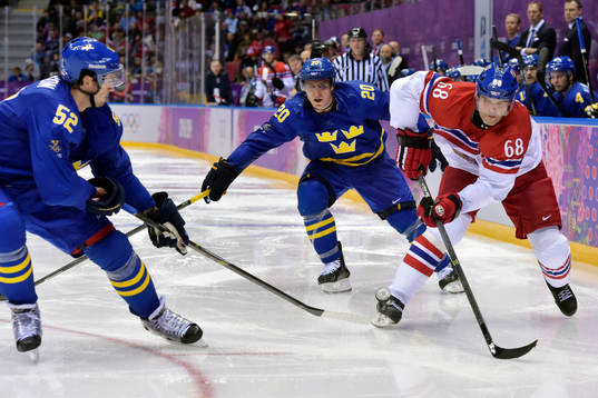 Tjeckiens Jaromir Jagr och Sveriges Alexander Steen och