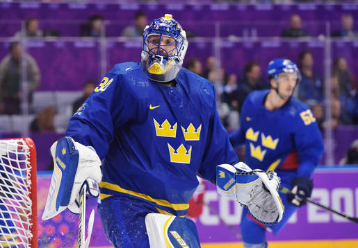 Sveriges målvakt Henrik Lundqvist i ishockeymatchen mellan
