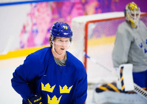 Nicklas Bäckström på Sveriges ishockeylandslags träning
