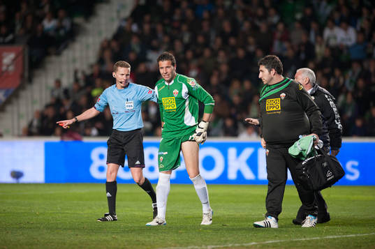 ELCHE, ESPANA - 14 DE FEBRERO: Tono, portero del Elche CF,