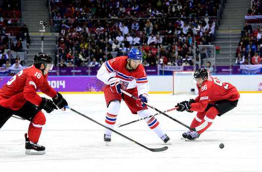 Tjeckiens Martin Hanzal  går emellan Schweiz Raphael Diaz