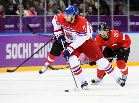 Tjeckiens Martin Hanzal framför Schweiz Andres Ambuhl
