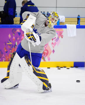 Målvakten Jonas Gustavsson på Sveriges ishockeylandslags