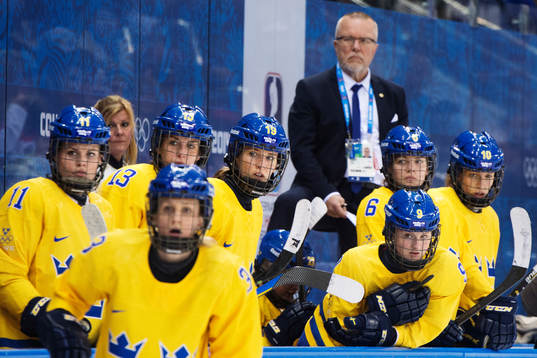 Svenska spelare följer spelet från bänken