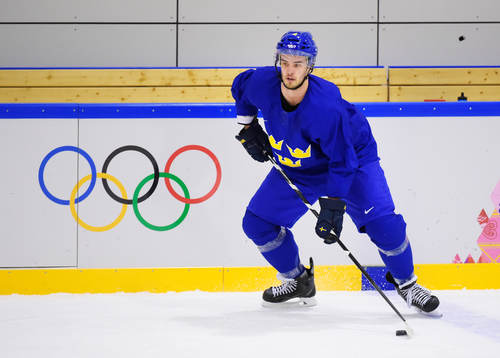 Niklas Hjalmarsson på Sveriges ishockeylandslags träning