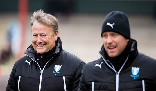 Malmös tränare Åge Hareide och assisterande tränare