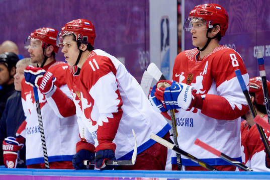 Rysslands Yevgeni Malkin och Rysslands Alexander Ovechkin