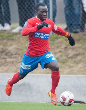 Helsingborgs Emanuel Boateng i träningsmatchen mellan