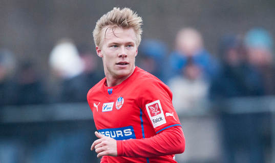 Helsingborgs Andreas Landgren i träningsmatchen mellan