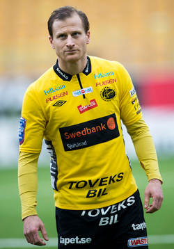 Elfsborgs Daniel Mobaeck innan fotbollsmatchen i Svenska