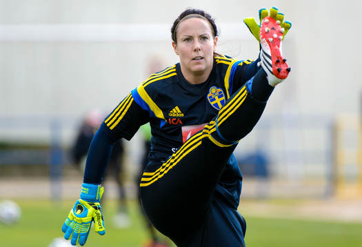 Sveriges målvakt Carola Söberg på en träning