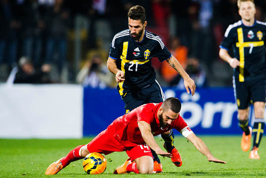 Sveriges  Jimmy Durmaz   och Turkiet  Arda Turan