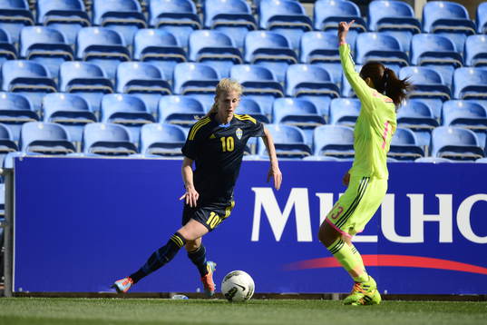 Sofia Jakobsson med bollen