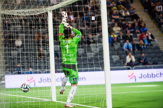 Halmstads målvakt Stojan Lukic  tappar in 3-0