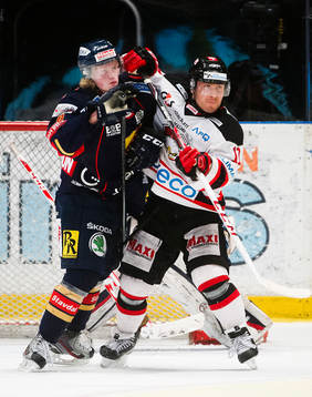 Djurgårdens Linus Arnesson och Malmö Redhawks Joey Tenute