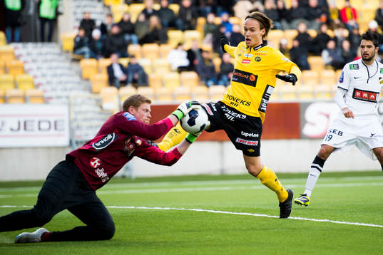 Häckens målvakt Christoffer Källqvist tar bollen